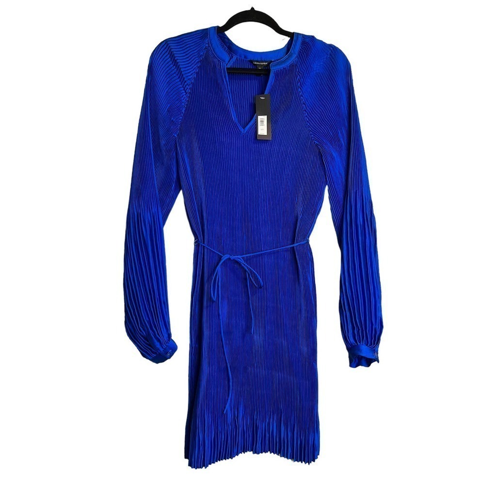 Banana Republic Royal Blue Micro Pleat Long Sleeve Dress / New With Tags